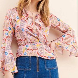 NWT Anthropologie Glamorous Candy Pink Wrap Blouse S